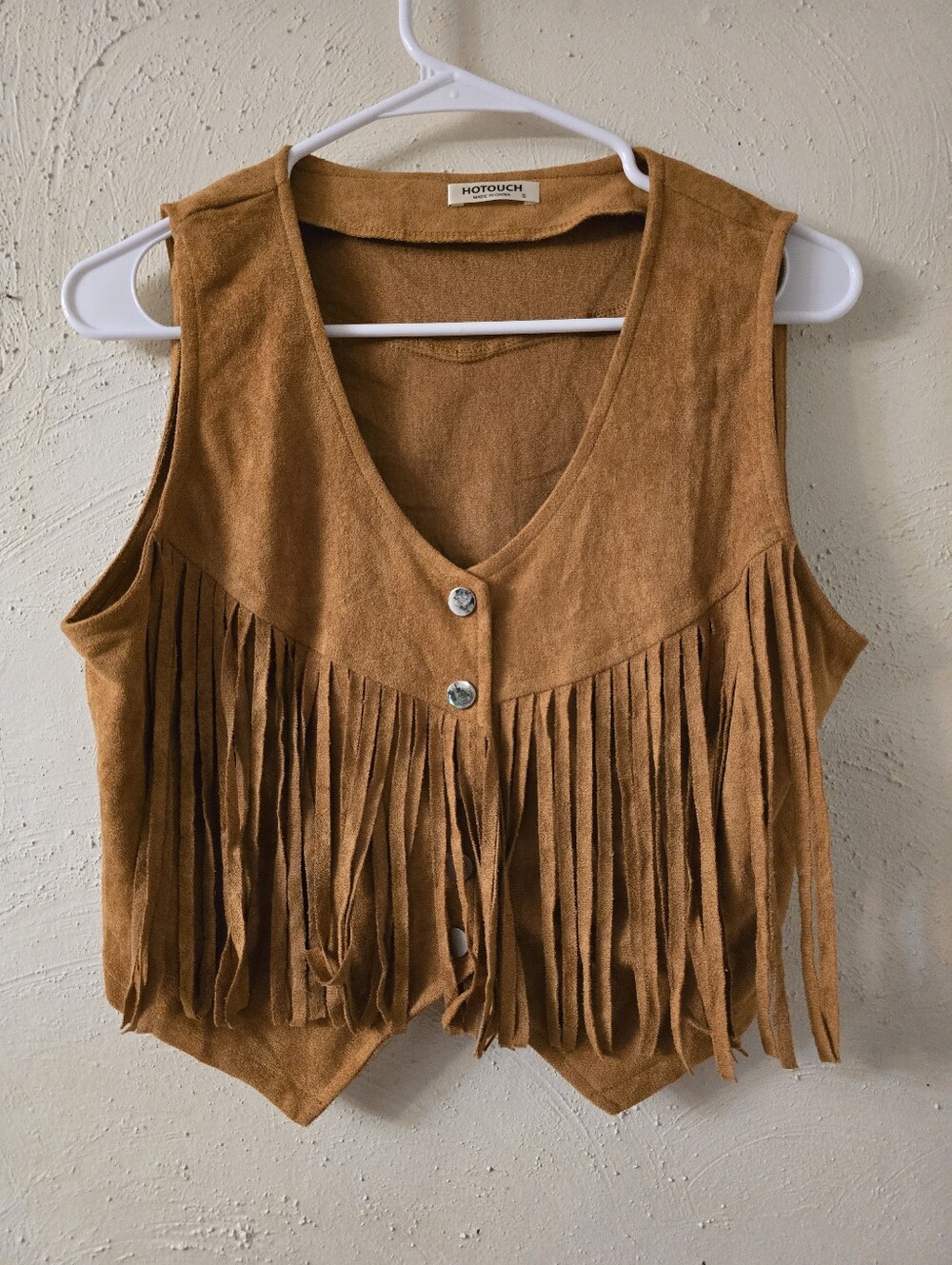 Hotouch Women's Fringe Suede Vest in Camel Brown